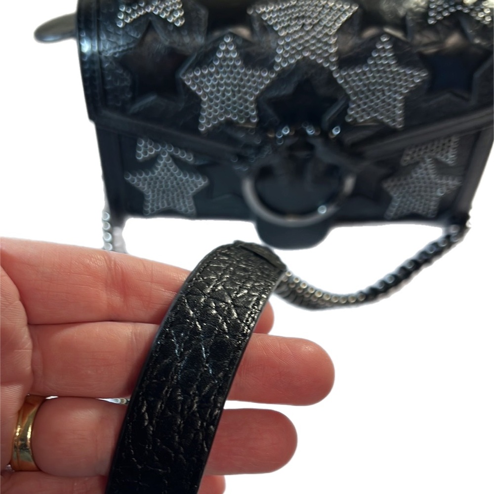 Pinko Crossbody Starry Skies Love Stud Black Leather Bag Silver Chain 8”x5” - Picture 11 of 15